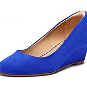 Blue wedge shoes